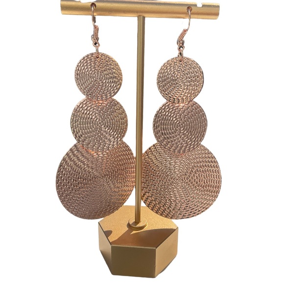 Jewelry - Rose Gold Stacked  Round Dangle Textured Earrings